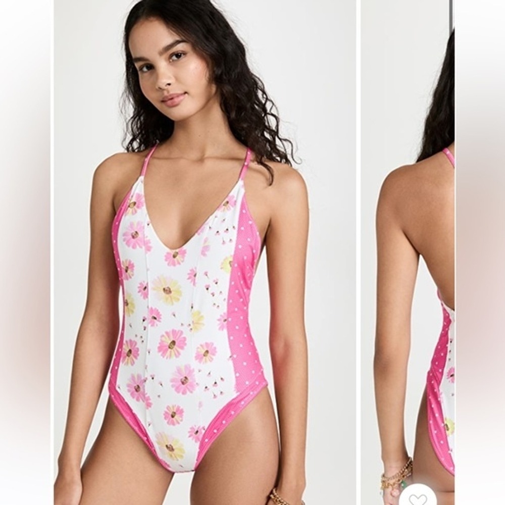 Love Shack Fancy Size Small One Piece SwimSuit Paisley Peony Pink Floral Shailee